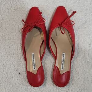 Manolo Blahnik Ballerimu Mule Red Leather 40.5 US 10.5